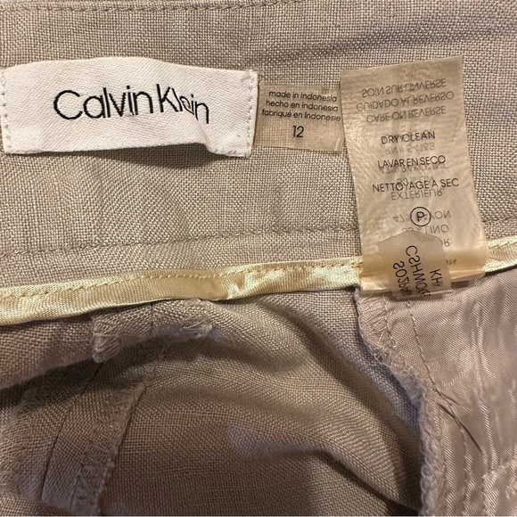 Calvin Klein Size 12 Linen Blend Cuffed Beige Crop  Pants(b4 - Picture 9 of 9